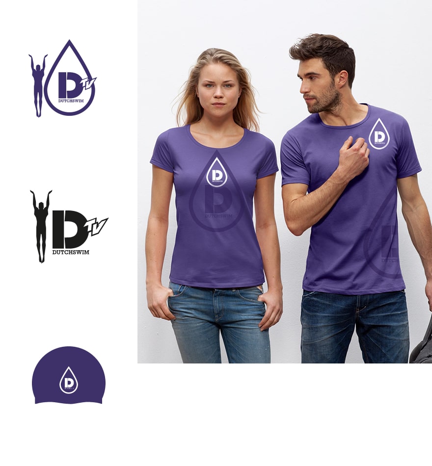 Grafisch ontwerpbureau TVH Design ontwerp en zeefdruk productie van merchandise promo kleding Dutchswim Magazine