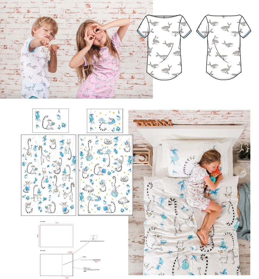 Grafisch ontwerpbureau TVH Design ontwikkelde in haar ontwerpafdeling voor kinderkleding merk Ocean Bluu Organic Pyjamas het ontwerp van hun collectie.